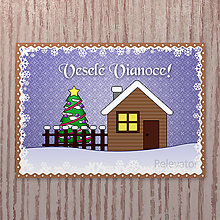 Papiernictvo - Vianočná pohľadnica nasnežilo/sneží - domček (nasnežilo) - 12689387_