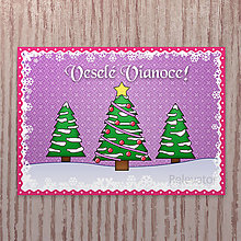 Papiernictvo - Vianočná pohľadnica nasnežilo/sneží - stromčeky (nasnežilo) - 12689392_