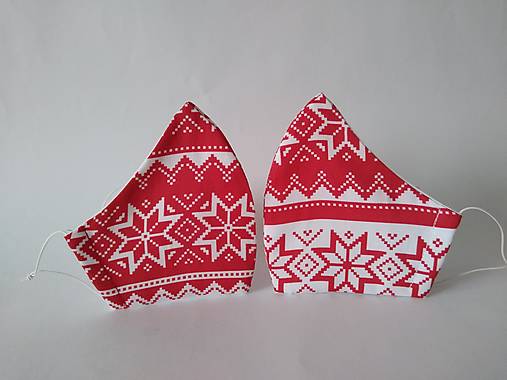 Dizajnové rúško nórska zima červené prémiová bavlna antibakteriálne s časticami striebra dvojvrstvové tvarované