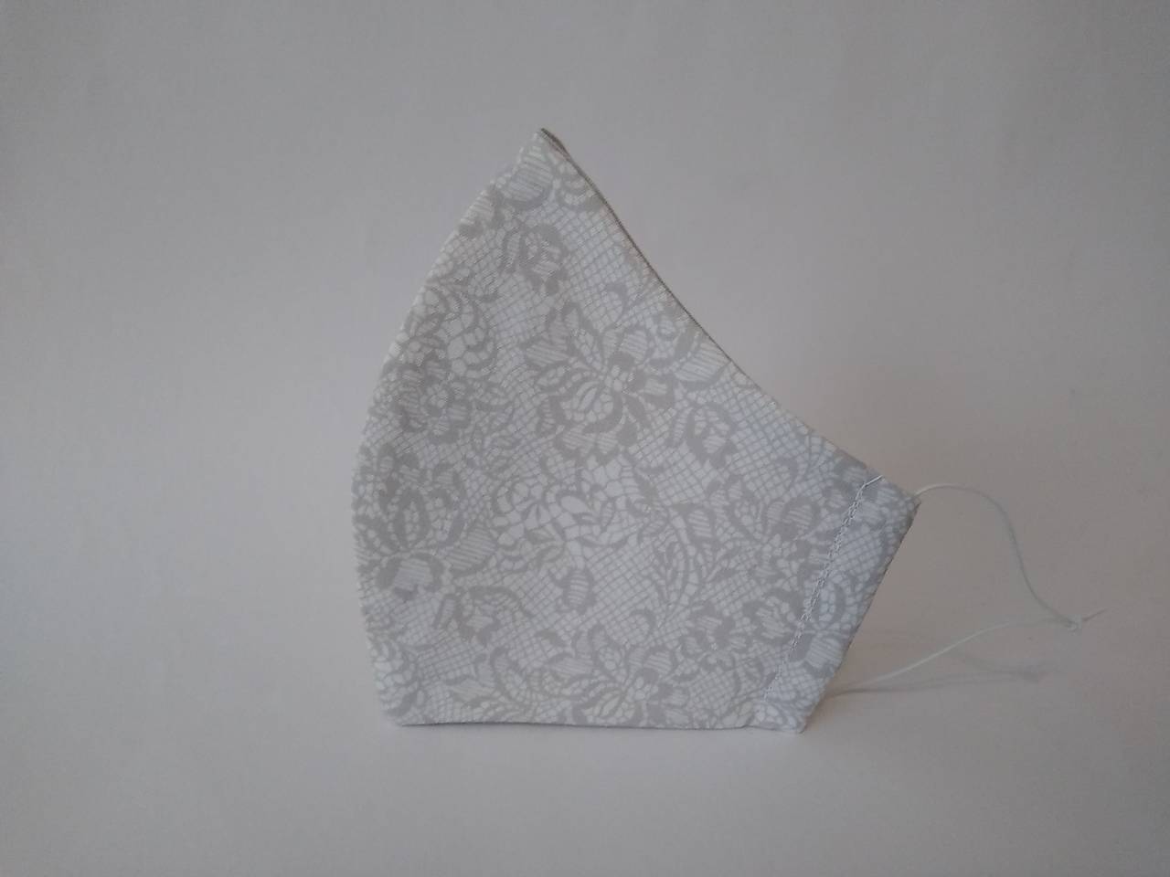 Dizajnové rúško čipka šedé tvarované dvojvrstvové