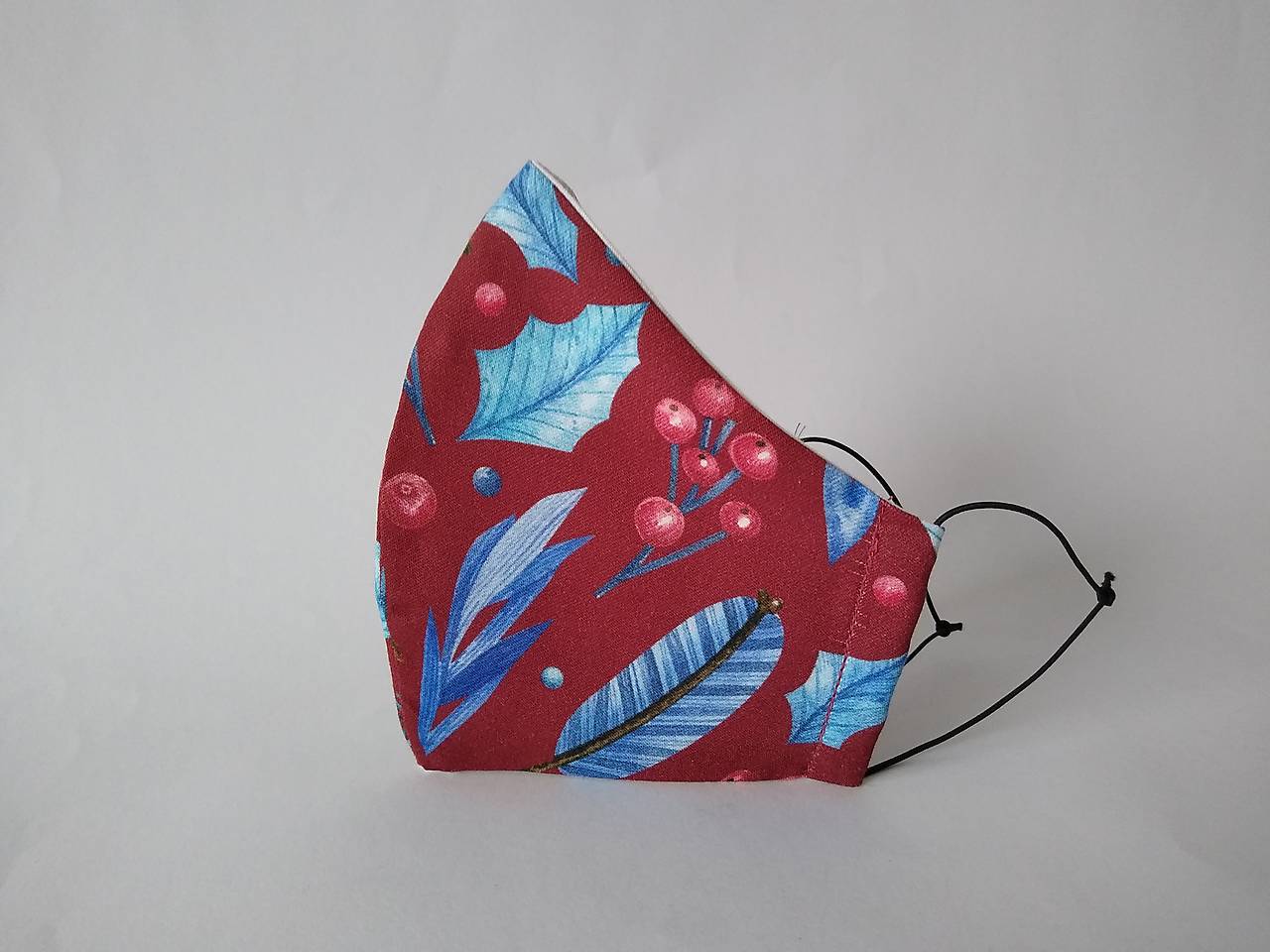 Dizajnové rúško zima bordová prémiová bavlna antibakteriálne s časticami striebra dvojvrstvové tvarované