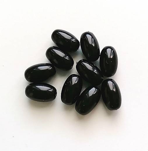 Korálky - Plastové voskované korálky oliva 6x10 mm - 20 ks (čierna) - 12697751_