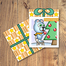 Papiernictvo - Vianočná pohľadnica/darček - ľadový medvedík a vianočný stromček (hviezdičkový) - 12696076_