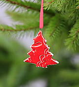 Dekorácie - Vianočná ozdoba stromček (Červená) - 12703939_