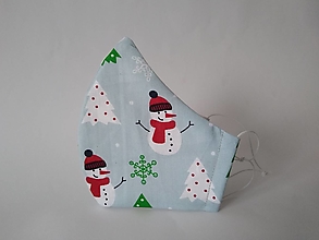 Rúška - Dizajnové rúško snehuliak vianočné tvarované dvojvrstvové - 12701261_