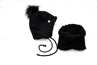 Detské súpravy - Zimný set čierna & fleece black - 12704200_
