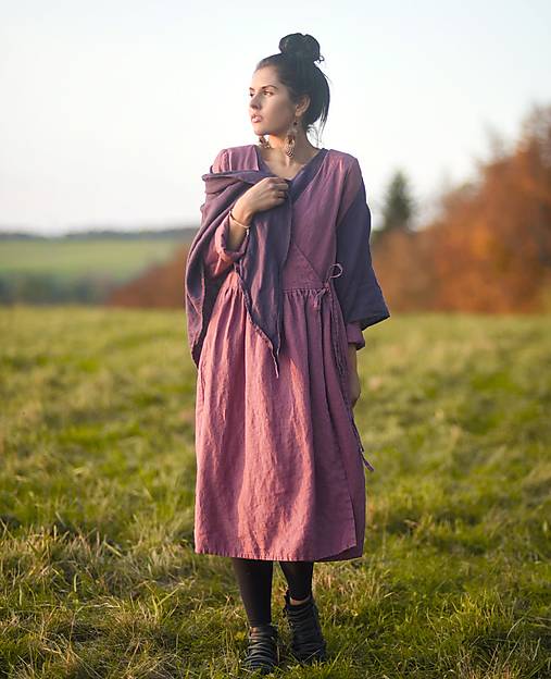 Šaty - Lněné zavinovací laRose - 12700852_