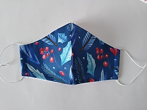 Rúška - Dámske dizajnové rúško prémiová bavlna antibakteriálne s časticami striebra dvojvrstvové tvarované (Zima modrá) - 12704825_