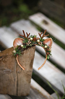 Ozdoby do vlasov - Vianočná kvetinová čelenka sobík  (Zeleno-zlatá) - 12704663_