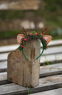 Ozdoby do vlasov - Vianočná kvetinová čelenka sobík  (Zeleno-červená) - 12704670_