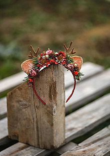Ozdoby do vlasov - Vianočná kvetinová čelenka sobík  (Červená) - 12704687_