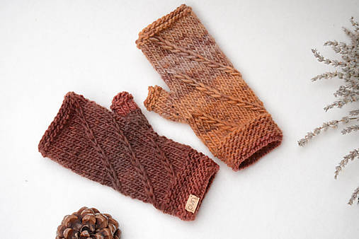  - Set dámske rukavice a nákrčník CATHY, škoricový, 100% merino (nákrčník s bezprstovými) - 12706684_