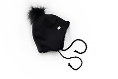 Čiapky, čelenky, klobúky - Zimná ušianka čierna & fleece black - 12704918_