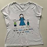 Topy, tričká, tielka - Originálne maľované tričko s 3 postavičkami (teta + dvaja chlapci) - 12708494_