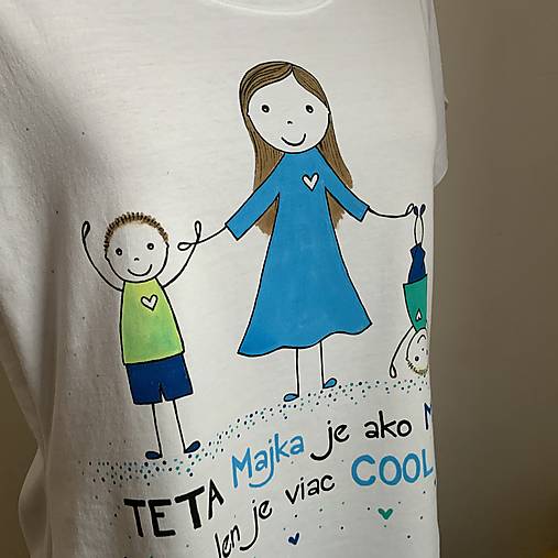 Originálne maľované tričko s 3 postavičkami (teta + dvaja chlapci)