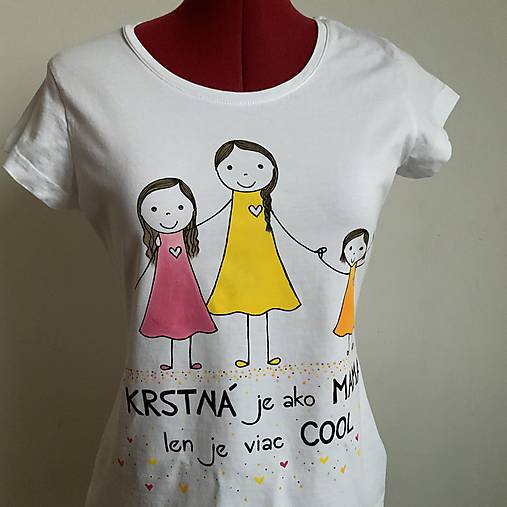 Originálne maľované tričko s 3 postavičkami (krstná + dve dievčatá)
