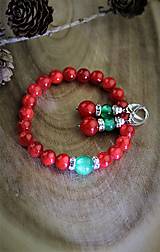 Sady šperkov - koralový jadeit náramok a náušnice - vianočný set - 12711161_