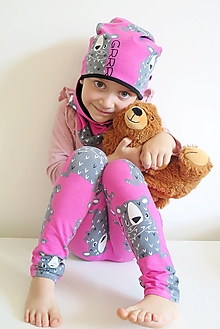 Detské oblečenie - legíny z biobavlny Mrzutý medveď (ružové) - 12711285_