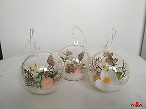 Dekorácie - Súprava 3D vianočných ozdôb s kvetmi - biela + vanilka + champagne - 12715044_