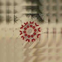 Dekorácie - Vianočná hviezda duo - veľká (červená-strieborná plastové a kovové korálky) - 12716730_