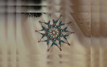 Dekorácie - Vianočná hviezda duo - veľká (tyrkys-strieborná plastové a kovové korálky) - 12716747_