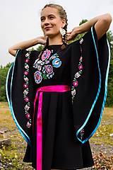 Šaty - Vyšívané šaty z Pliešoviec – čierne s motýlími rukávmi (XS) - 12723329_