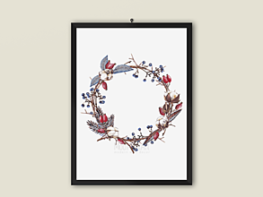 Grafika - Art Print| Vianočný veniec| Bavlníkový veniec - 12719238_