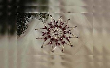 Dekorácie - Vianočná hviezda duo - maxi (bordová-strieborná kovové korálky) - 12722990_