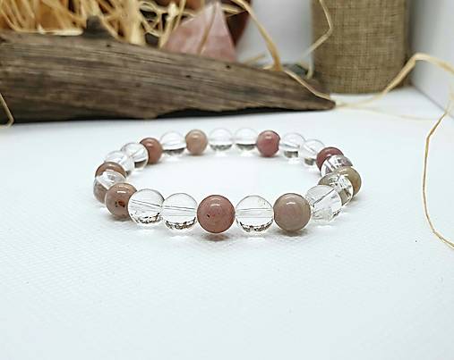 Náramky - Ochranný náramok z prírodného krištáľu a rodochrozitu - 12724901_