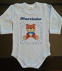 Detské oblečenie - Modré body s dlhým rukávom - veľkosť 62 - s medvedíkom a menom dieťatka Martinko - Chlapec - 12726891_