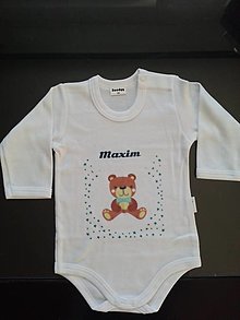 Detské oblečenie - Body s dlhým rukávom - veľkosť 62 - s medvedíkom a menom dieťatka Maxim - Chlapec - 12727078_