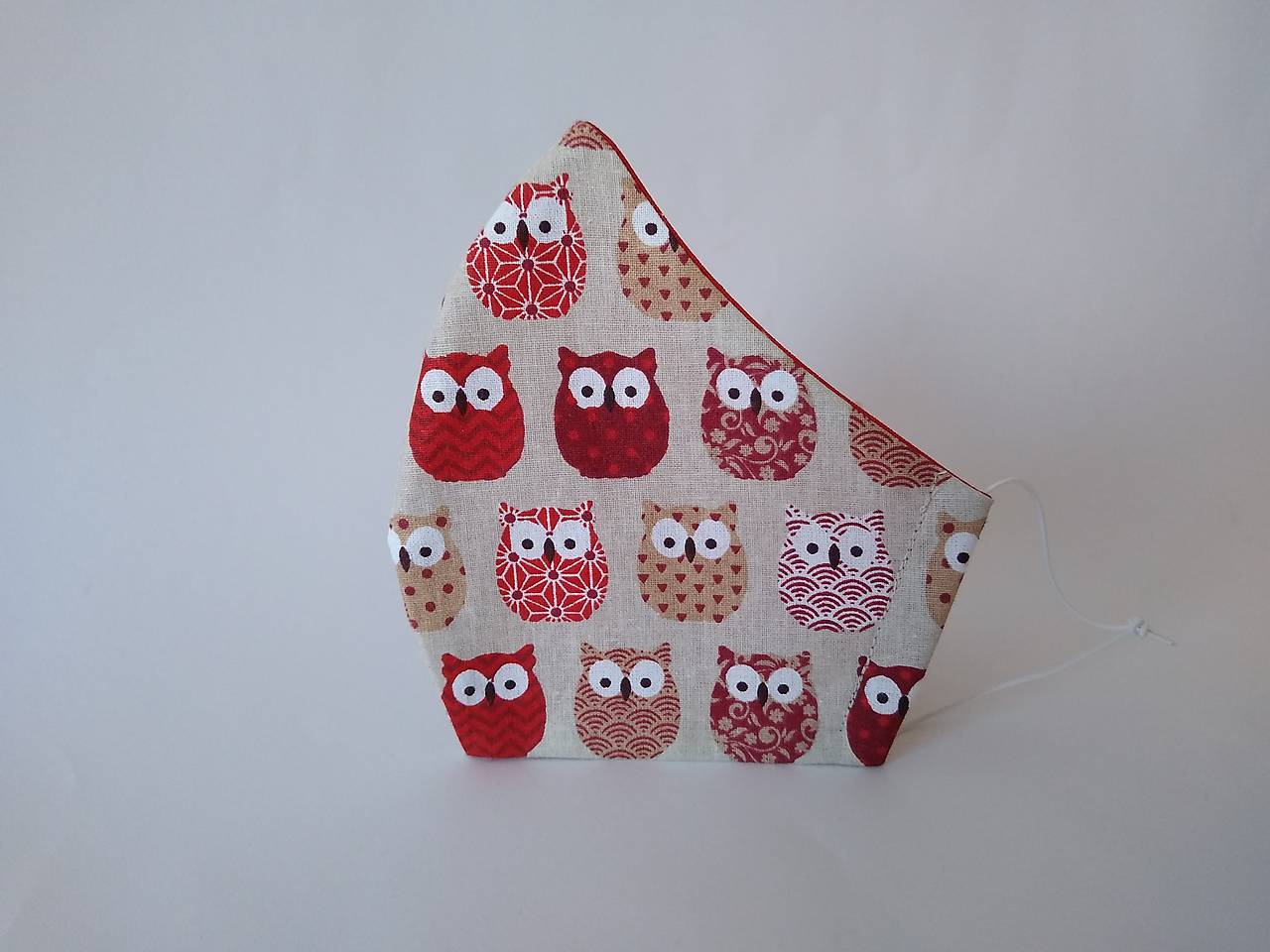 Dizajnové rúško sovy červené tvarované dvojvrstvové