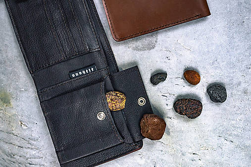 Vianočný set Hekaté - Unisex Kožená ľadvinka (Čierny set  - peňaženka na mince)