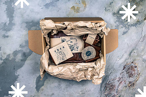 Vianočný set Léta - Pánska kožená taška (Hnedý set - peňaženka iba na karty)