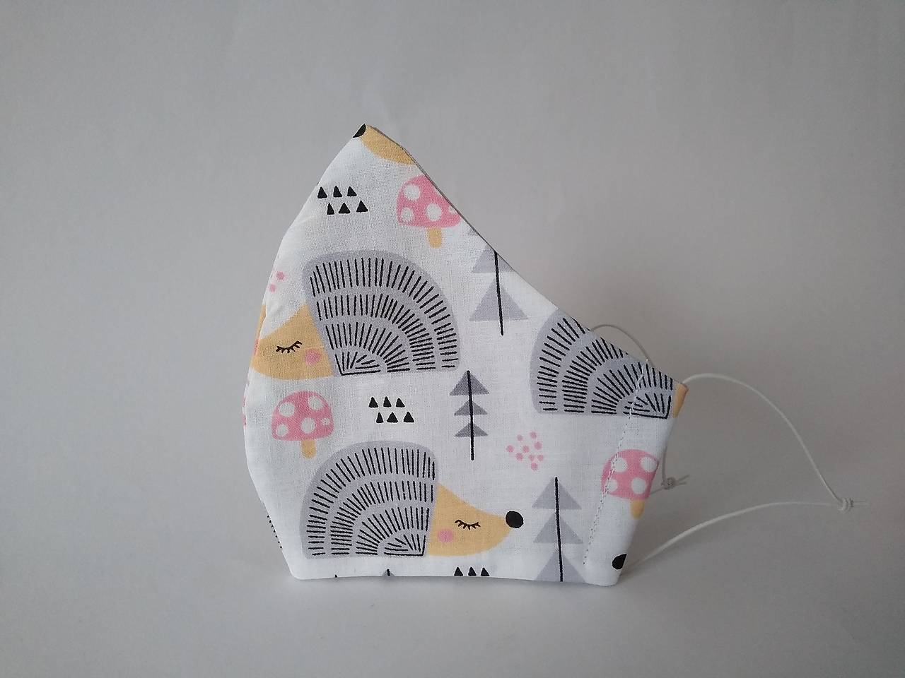 Dizajnové rúško ježko šedý tvarované dvojvrstvové