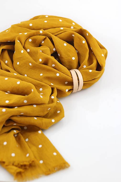 Exkluzívny set - veľká žltá bodkovaná šatka z ľanu, šatka okolo krku a rúško ako darček