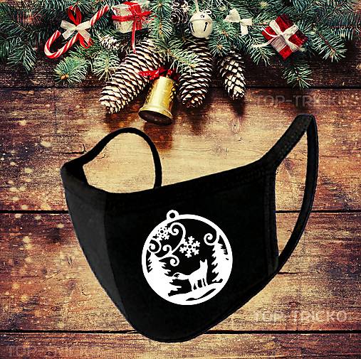 Rúška - Bavlnené čierne rúško s gumičkou s potlačou -  Lištička - 12733438_