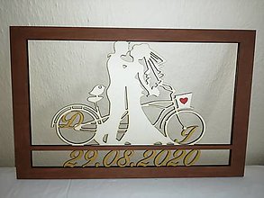 Dekorácie - Drevený obraz “Svadobný bicykel“ - 12740334_