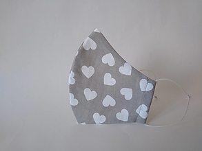Rúška - Dizajnové rúško srdcia na šedej tvarované dvojvrstvové - 12748718_