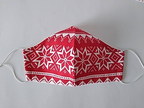 Rúška - Trojvrstvové dámske rúško prémiová bavlna antibakteriálne s časticami striebra tvarované (Nórsky vzor červené) - 12749519_