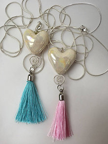 Náhrdelníky - Keramický náhrdelník Perleťové srdce - 12747629_
