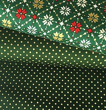 Textil - zelené bodky so zlatotlačou, 100 % bavlna Anglicko, šírka 140 cm - 12750701_