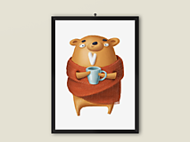 Grafika - Plagát| KEEP WARM| Medveď s hrnčekom - 12753492_