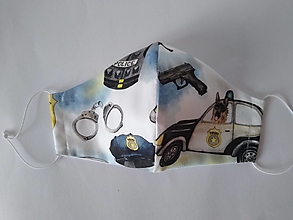 Rúška - Dámske dizajnové rúško prémiová bavlna antibakteriálne s časticami striebra dvojvrstvové tvarované (Polícia) - 12756727_