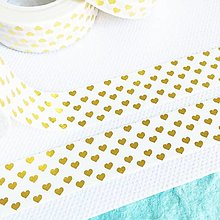 Papier - dekoračná papierová washi páska Zlaté srdiečka ❤️ - 12754943_