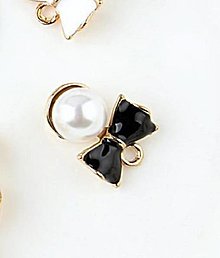Komponenty - Prívesok perla s mašľou 15 x 19 cm, 1 ks (čierna) - 12755656_