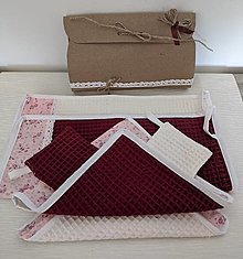 Úžitkový textil - Sada eko utierok /darčekové balenie (Bordo / biela) - 12755736_