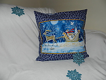 Úžitkový textil - Vianočný vankúš modrý väčší - sánky so srnkou - 12763919_