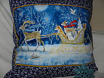 Úžitkový textil - Vianočný vankúš modrý väčší - sánky so srnkou - 12763926_