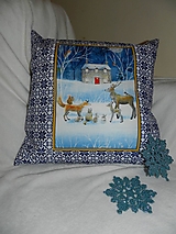Vianočný vankúš modrý - dom a zvieratká